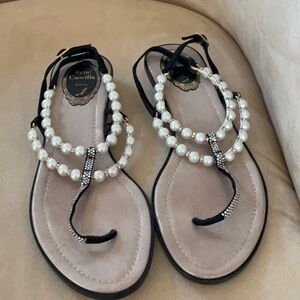RENE CAOVILLA PEARL JEWELED SANDALS WORN 1x 40 9.5 STUNNING